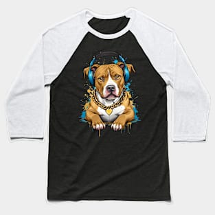 Funny Pitbull With Headphones Color Splash Design Baseball T-Shirt